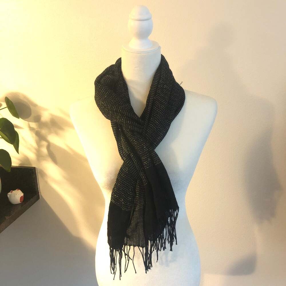 Black Gold Glitter Sheer light scarf